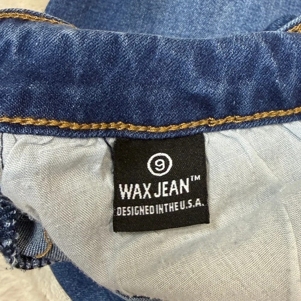 Wax Jean: Junior Distressed Blue High Rise Skinny Jean, Raw Hem Ankle, Size 9
